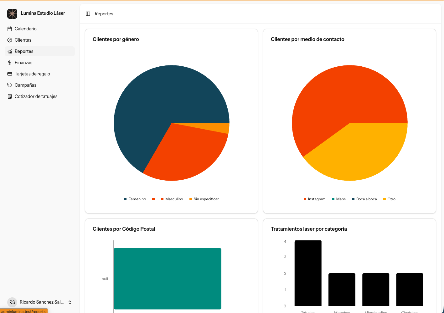 Screenshot of Lumina Estudio Láser (Sistema de Administración)